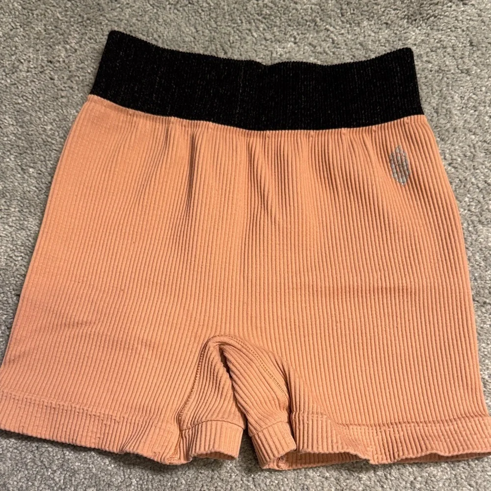FP Movement by Free People Ribbed Athletic Shorts in Peach and Black